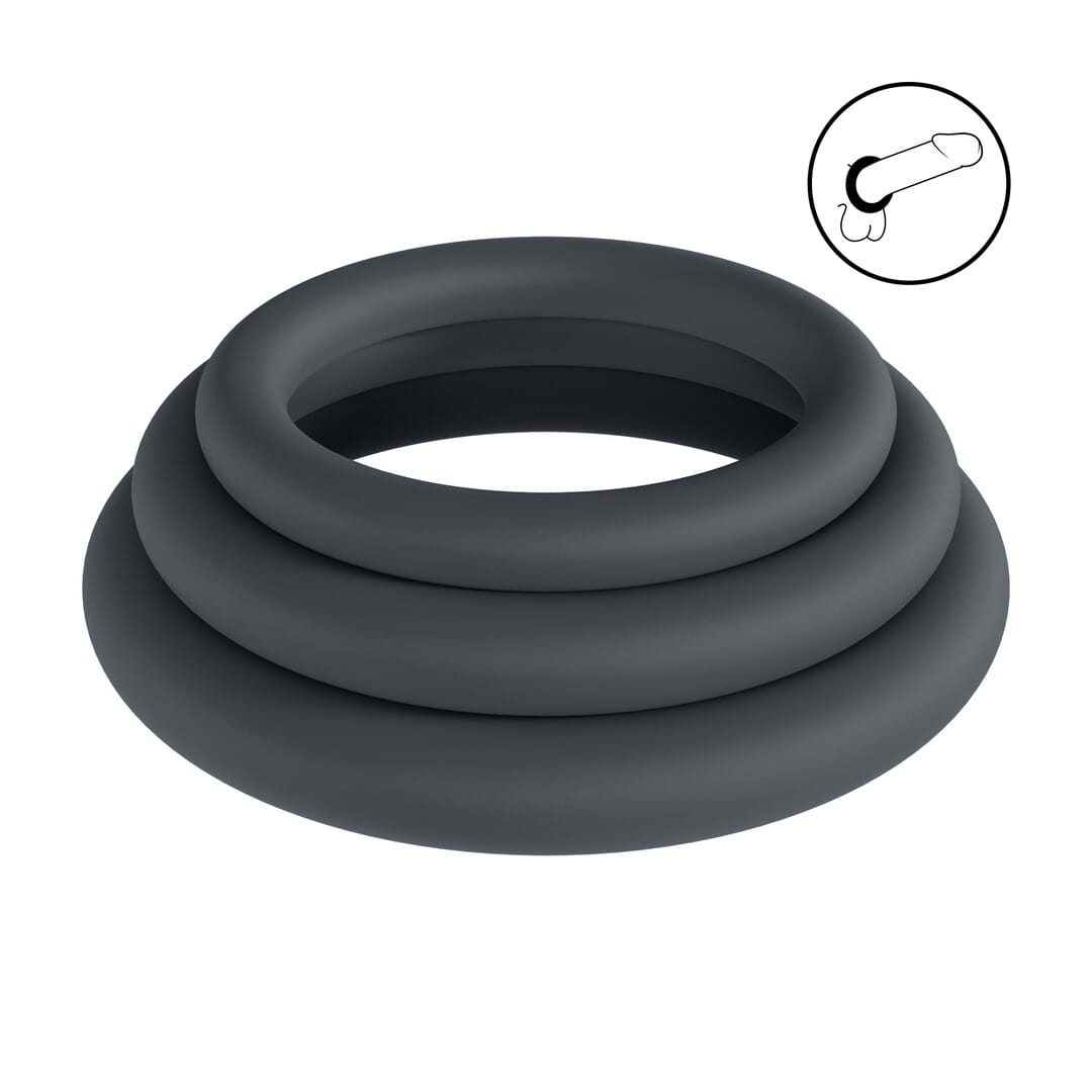 Penisring-Set Classic aus Silikon 3-teilig Schwarz L/XL/XXL Ø innen 3,3 bis 3,9 cm