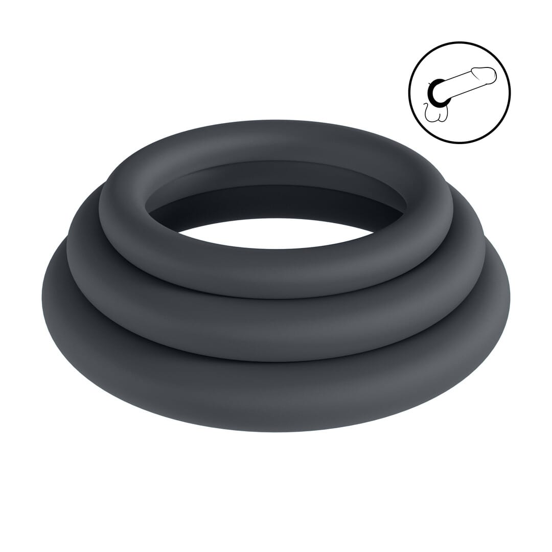 Penisring-Set Classic aus Silikon 3-teilig Schwarz XS/S/M Ø innen 2,2 bis 3 cm