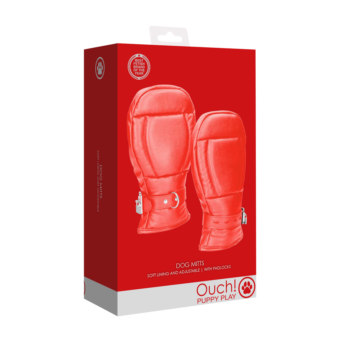 Puppy-Handschuhe Ouch aus PU-Leder mit Schloss Rot 28 cm – Ansicht 2