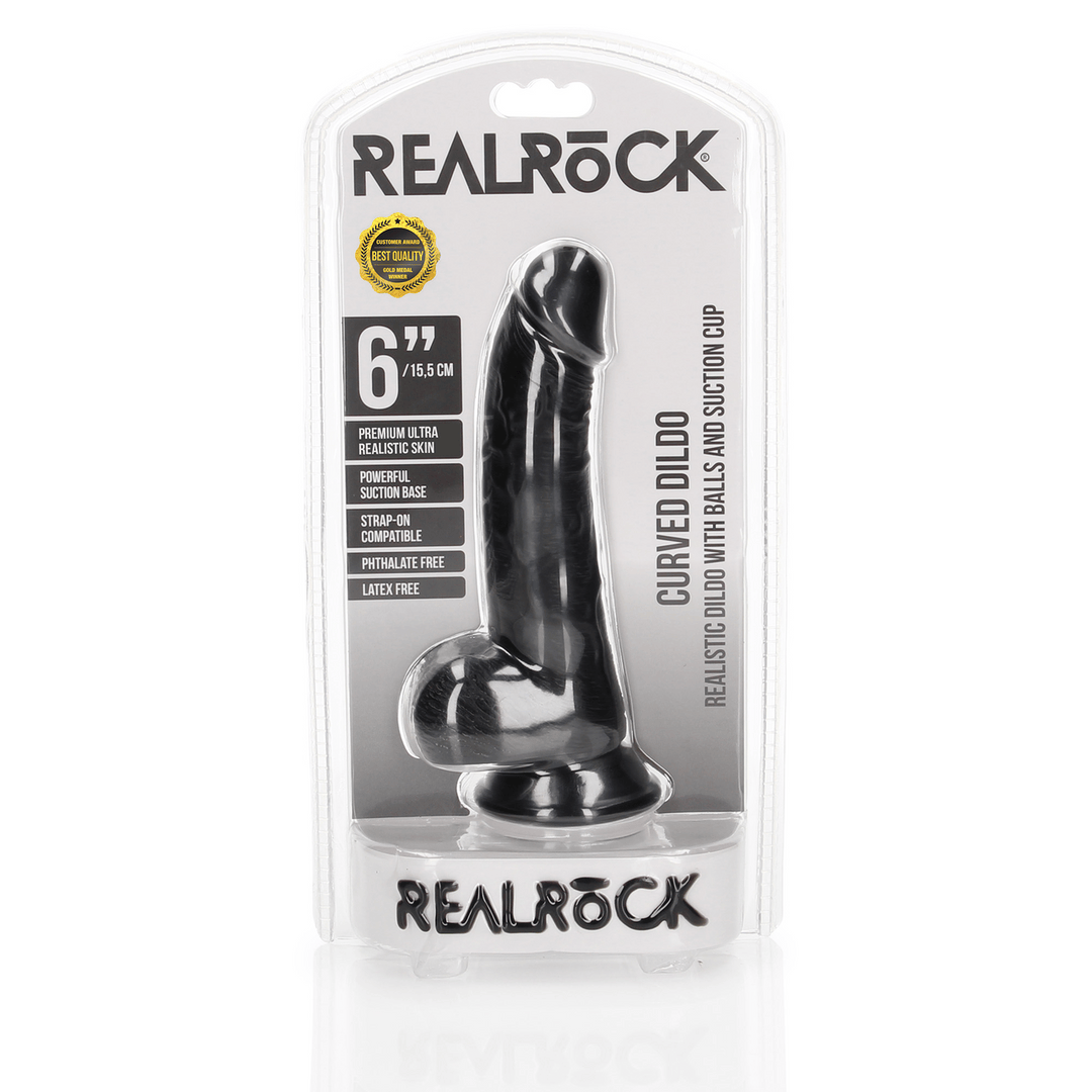Realistischer Dildo gebogen mit Hoden und Saugfuß Schwarz 12,5 x Ø 3 cm – Ansicht 2