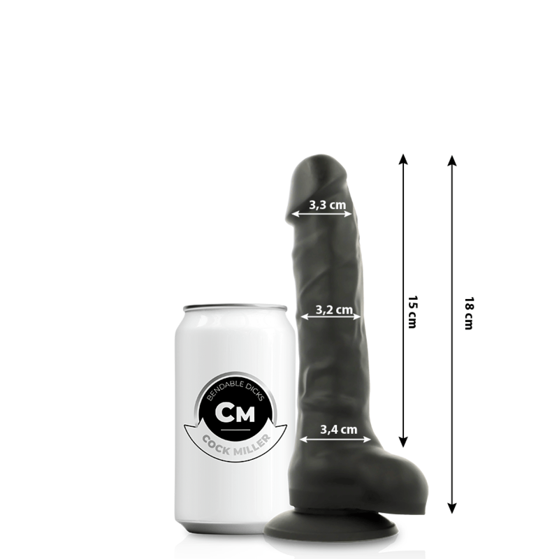 Realistischer Dildo Realistisches Silikon Dichte Artikulierbar Schwarz 18 cm