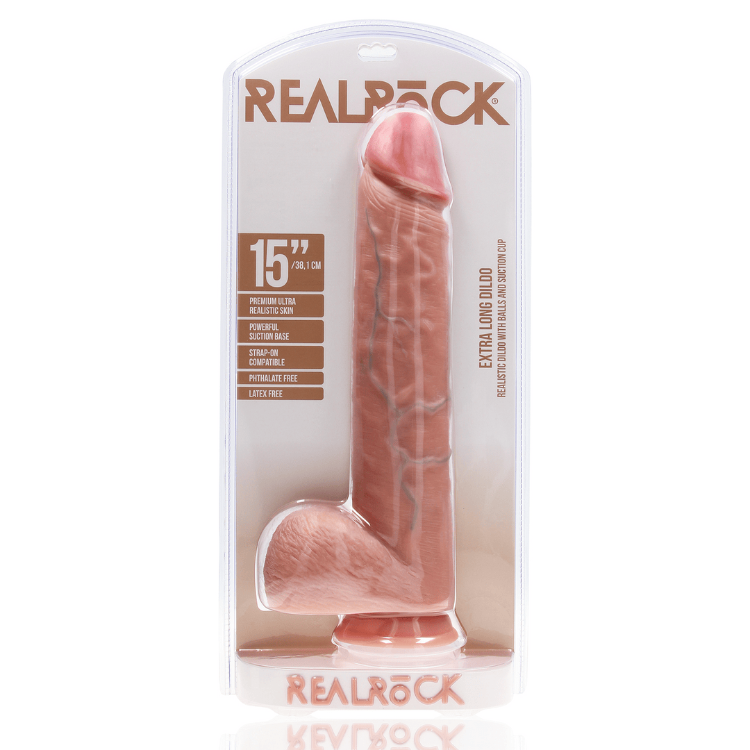 Realistischer Dildo RealRock Extra Long mit Hoden und Saugfuß PVC 38,1 x Ø 7,6 cm – Ansicht 2