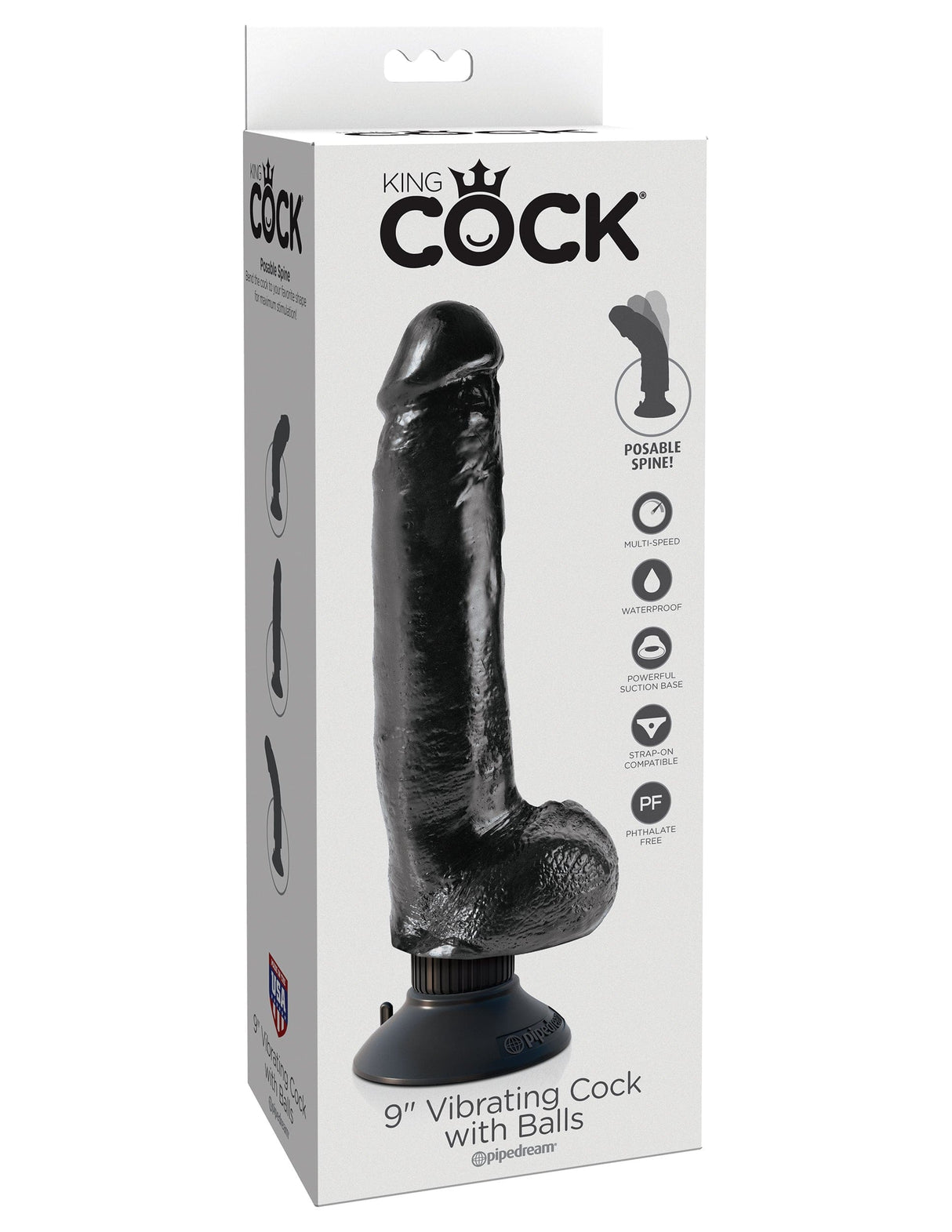 Realistischer Vibrator King mit Hoden schwarz 23 x 5 cm