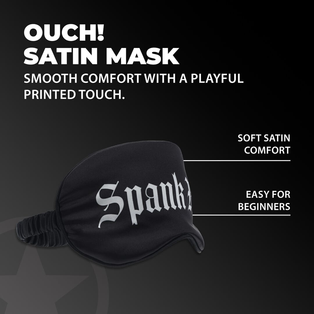 Augenbinde Ouch aus Satin mit Spank Me-Aufdruck Schwarz 20,5 cm – Ansicht 4
