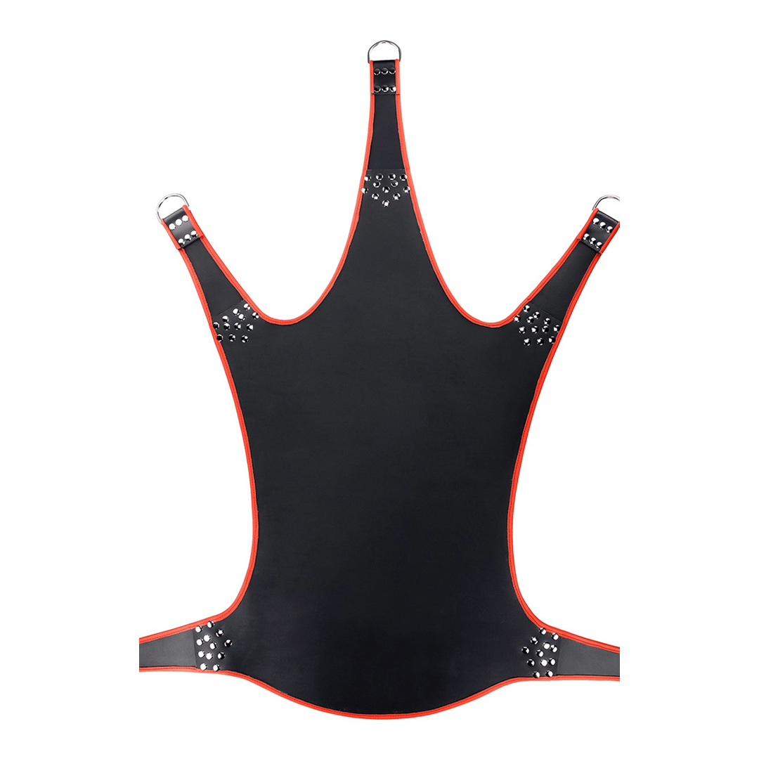 Sexschaukel Leder mit roter Paspel und 5 Punkten Schwarz 113 cm