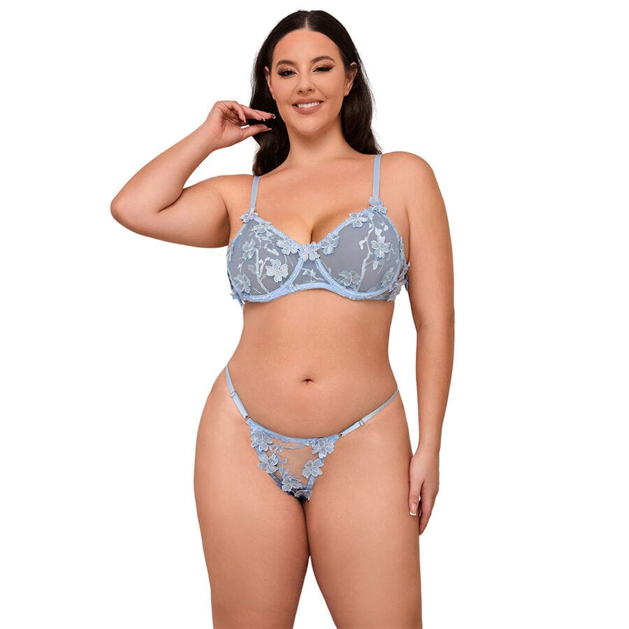 Slip BH- und Slip-Set mit Blumenstickerei Himmelblau L/XL