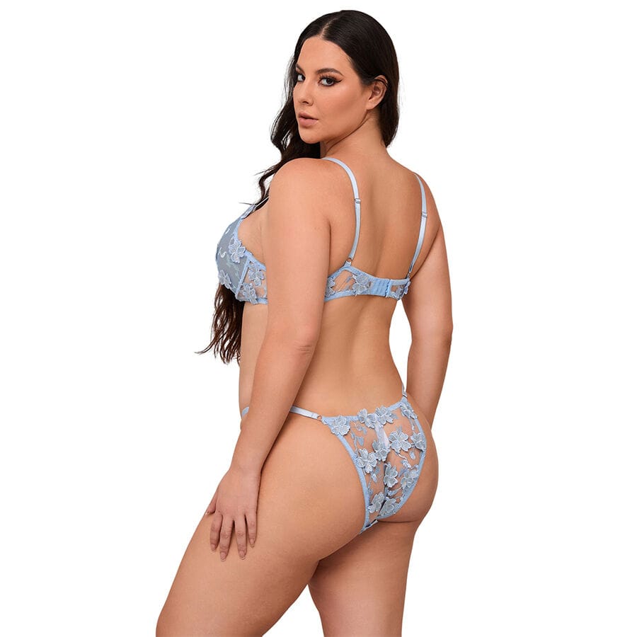 Slip BH- und Slip-Set mit Blumenstickerei Himmelblau L/XL