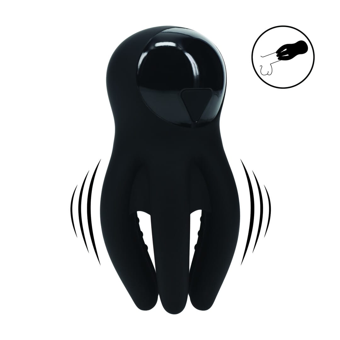Stimulator für die Eichel mit Vibration und Tentakeln aus Silikon Schwarz 11,8 x 5,3 cm