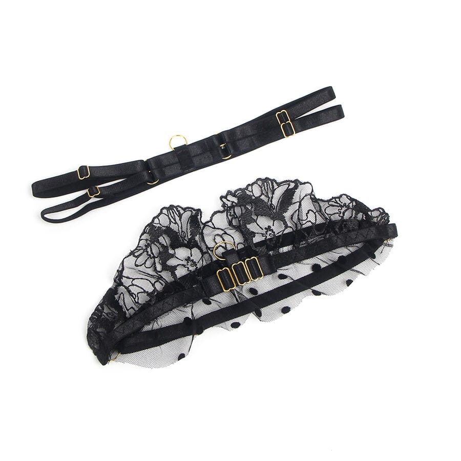 Strumpfband Spitzen-BH und Strumpfband-Set Schwarz S/M