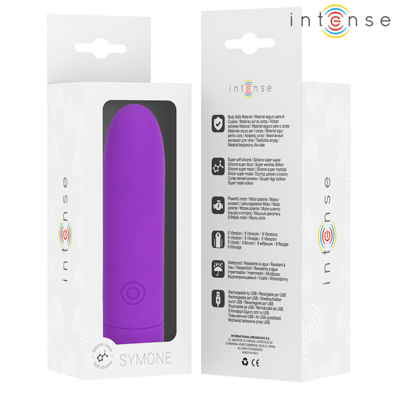 Vibrator Symone USB wiederaufladbarer vibrierender Bullet 8 Vibrationen Lila 10 x 2,2 cm – Ansicht 7