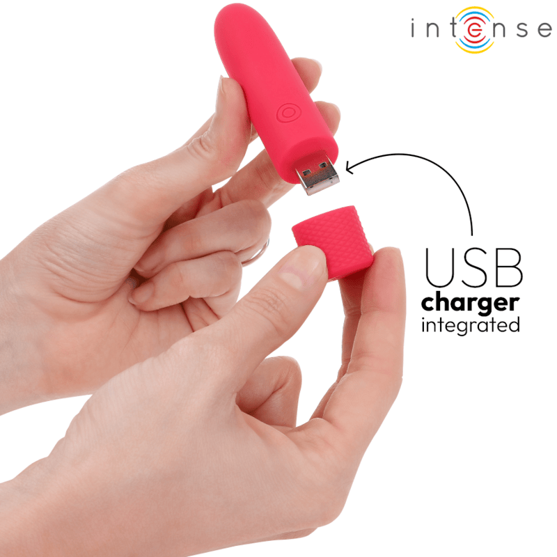 Vibrator Symone USB wiederaufladbarer vibrierender Bullet 8 Vibrationen Rot 10 x 2,2 cm – Ansicht 5