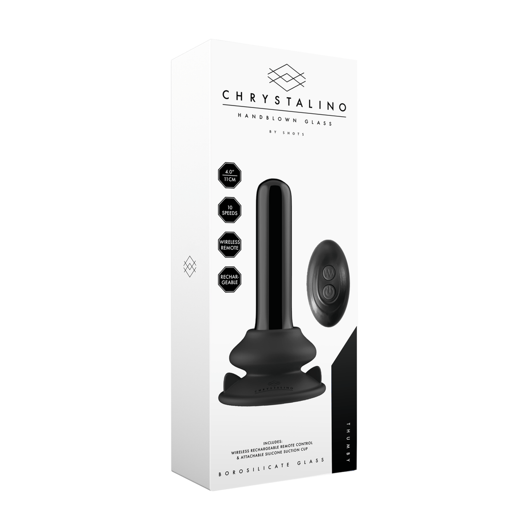 Vibrator Thumby Glas glatt mit Saugfuß Schwarz 9,3 x Ø 2,7 cm – Ansicht 2