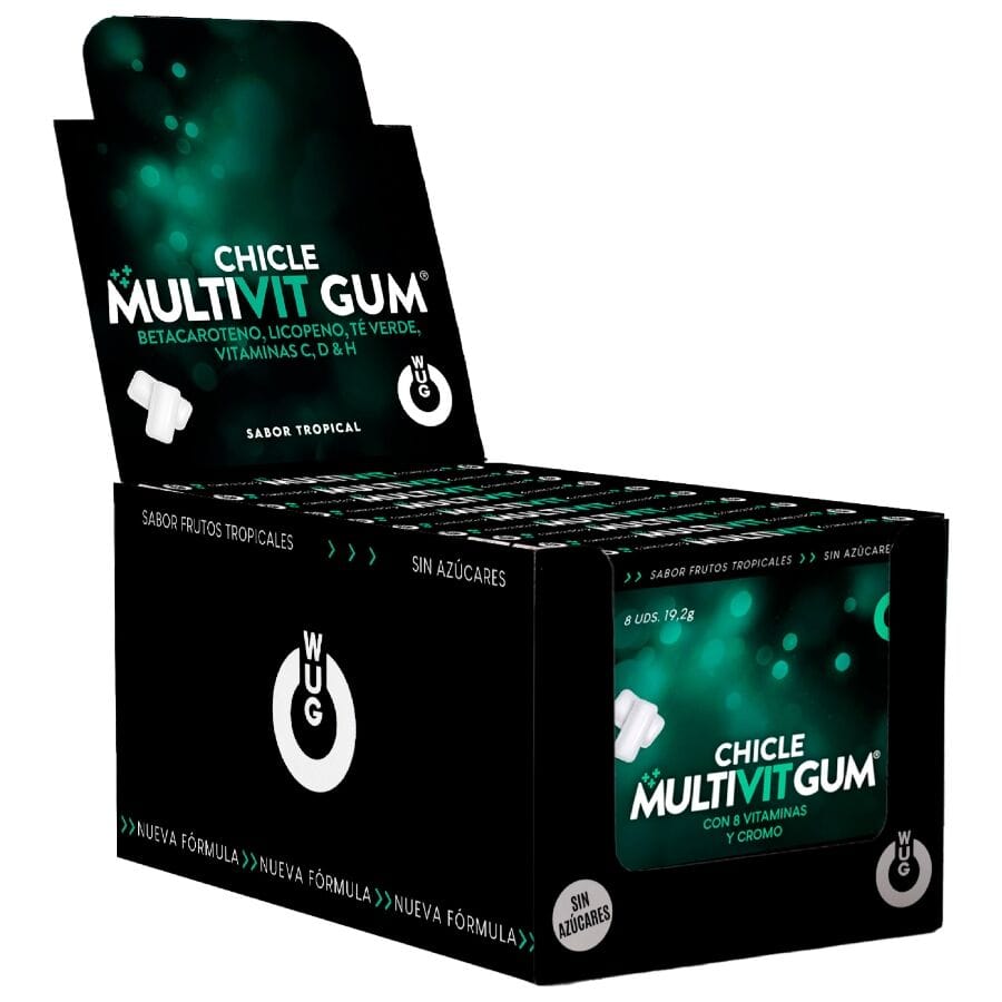 Wug Gum - Multivit C, H, D, Beta-Carotin, Lycopin und Grüner Tee | Display 12 x 8 Einheiten