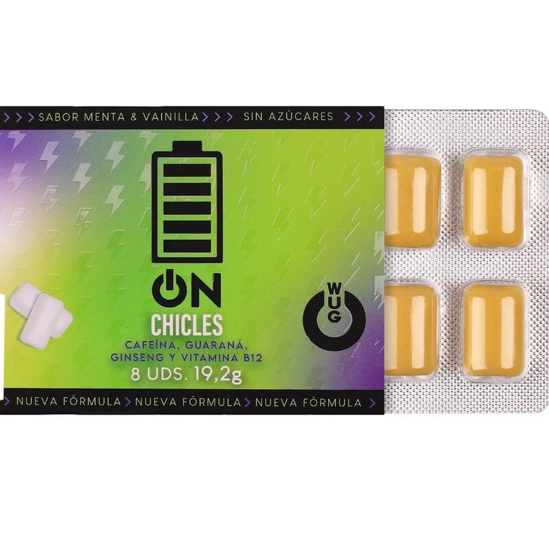 Wug On – Funktionelles Kaugummi mit Koffein und Guarana, Minze – Vanille – Geschmack, Blisterpackung mit 8 Stück