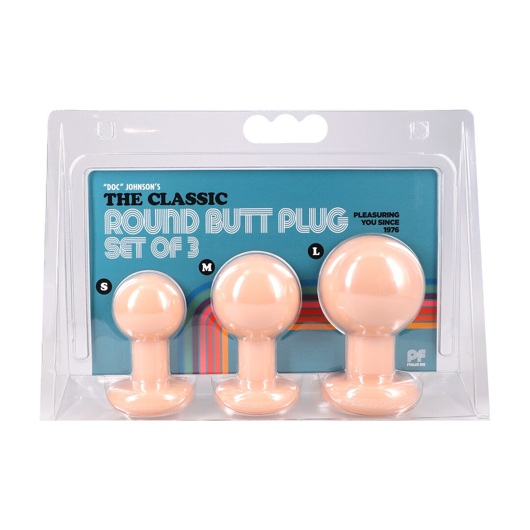 Analplug Classic rund 3-teiliges Set Vanille 7,6 x Ø 4,8 cm