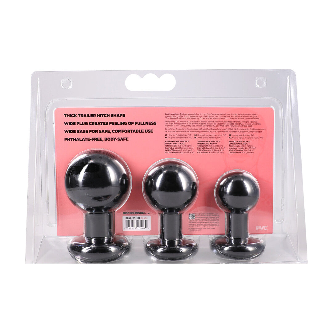 Analplug Classic rund 3-teiliges Set Schwarz 7,6 x Ø 4,8 cm