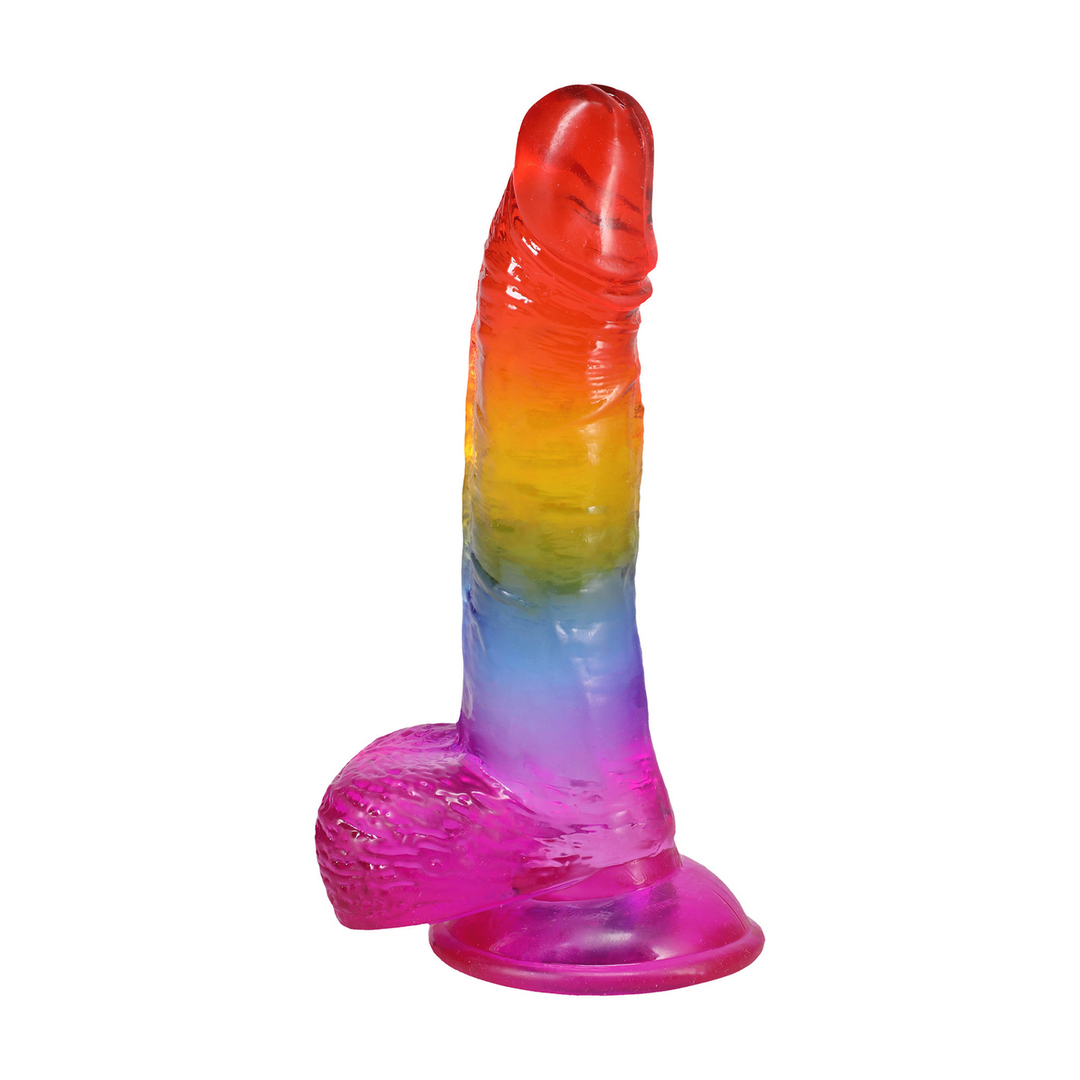 Realistischer Dildo mit Hoden Regenbogen 16,5 x Ø 4,3 cm