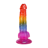 Realistischer Dildo mit Hoden Regenbogen 16,5 x Ø 4,3 cm