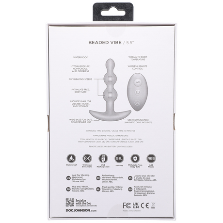 Analplug Vibe Silikon mit Perlen und Fernbedienung Violett 12,2 x Ø 3,2 cm