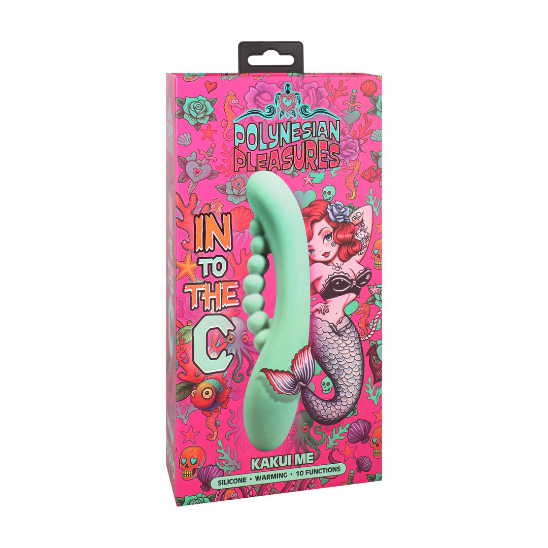 Rabbit-Vibrator Kakui Me mit Perlen und Wärmefunktion Seegrasgrün 14 x Ø 5 cm