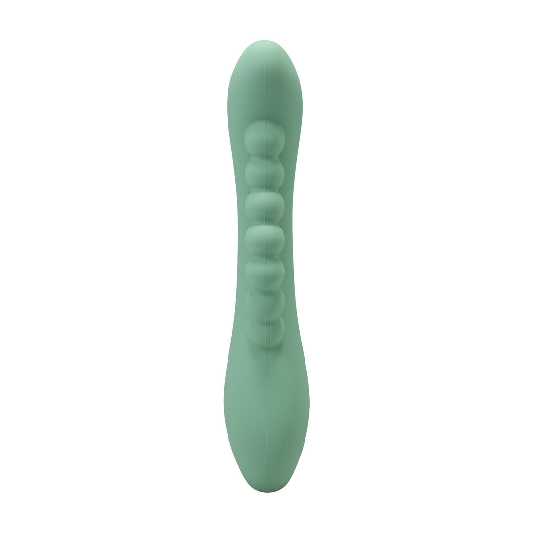 Rabbit-Vibrator Kakui Me mit Perlen und Wärmefunktion Seegrasgrün 14 x Ø 5 cm