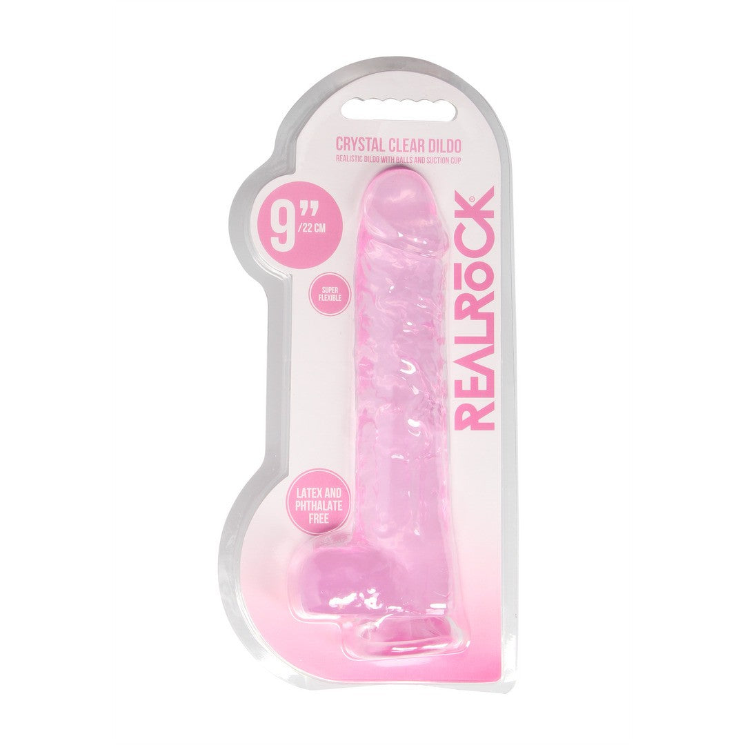Realistischer Dildo mit Hoden Transparent Rosa 19 cm