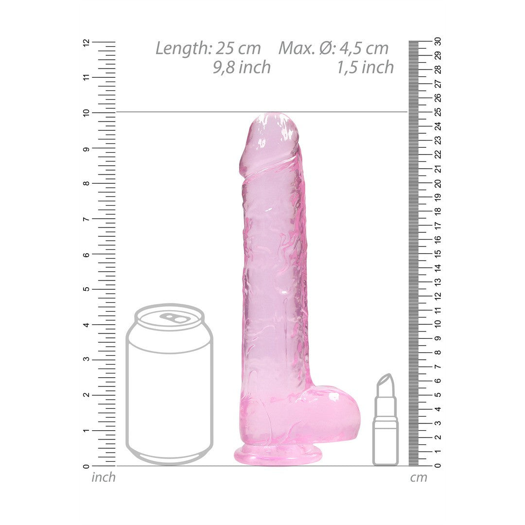 Realistischer Dildo mit Hoden Transparent Rosa 19 cm