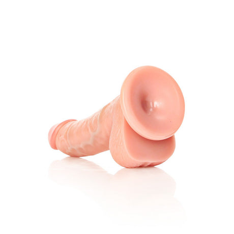 Realistischer Dildo gebogen mit Hoden und Saugnapf Hautfarbe 15,5 cm