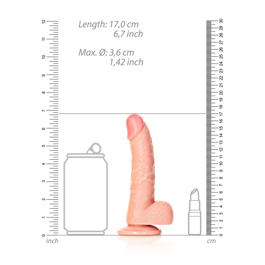 Realistischer Dildo gebogen mit Hoden und Saugnapf Hautfarbe 15,5 cm