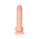 Realistischer Dildo gebogen mit Hoden und Saugnapf Hautfarbe 20,5 cm