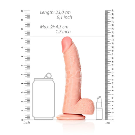 Realistischer Dildo gebogen mit Hoden und Saugnapf Hautfarbe 20,5 cm