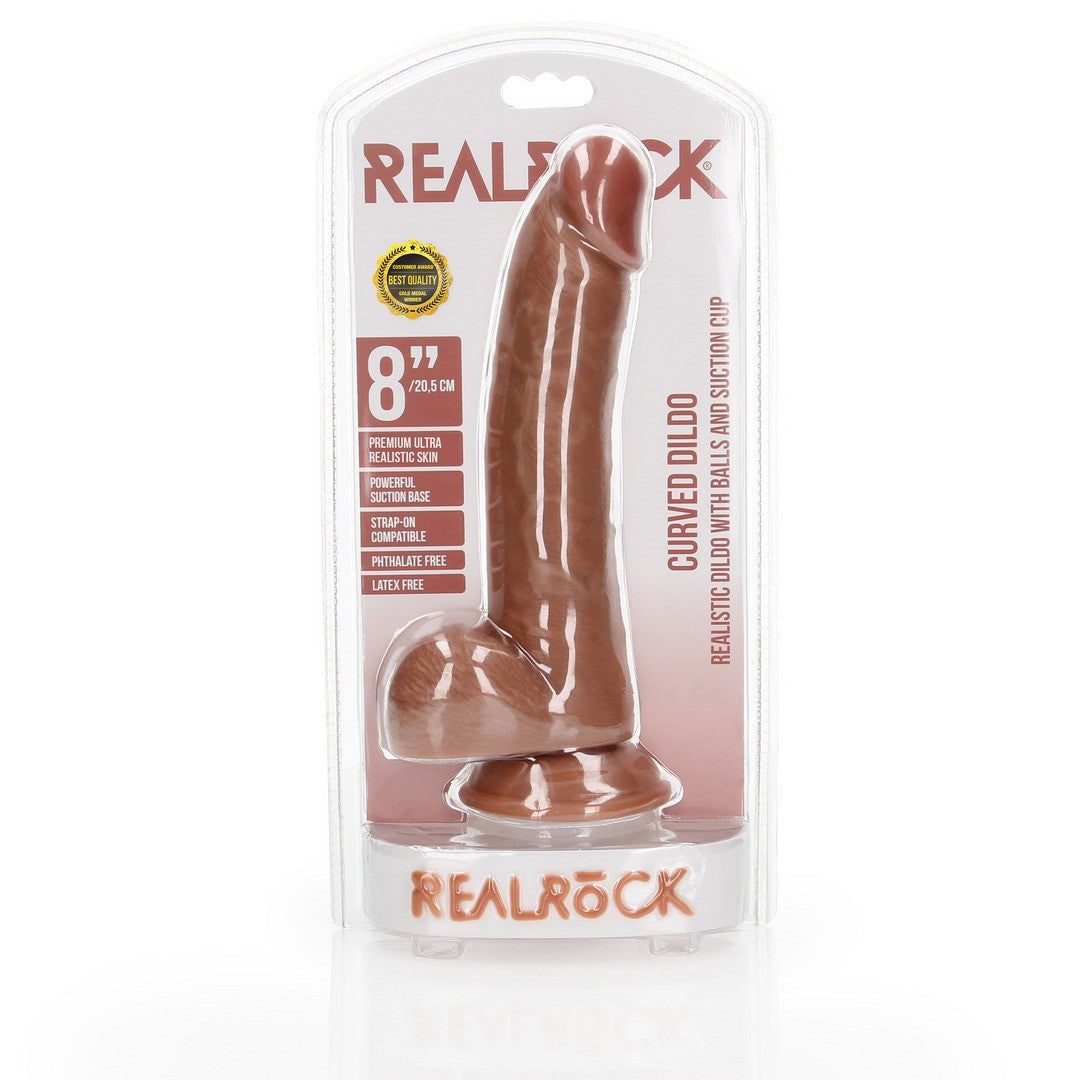 Realistischer Dildo gebogen mit Hoden und Saugnapf 20,5 cm