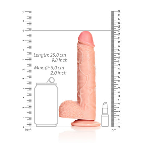 Realistischer Dildo gerade mit Hoden und Saugnapf Hautfarbe 23 cm