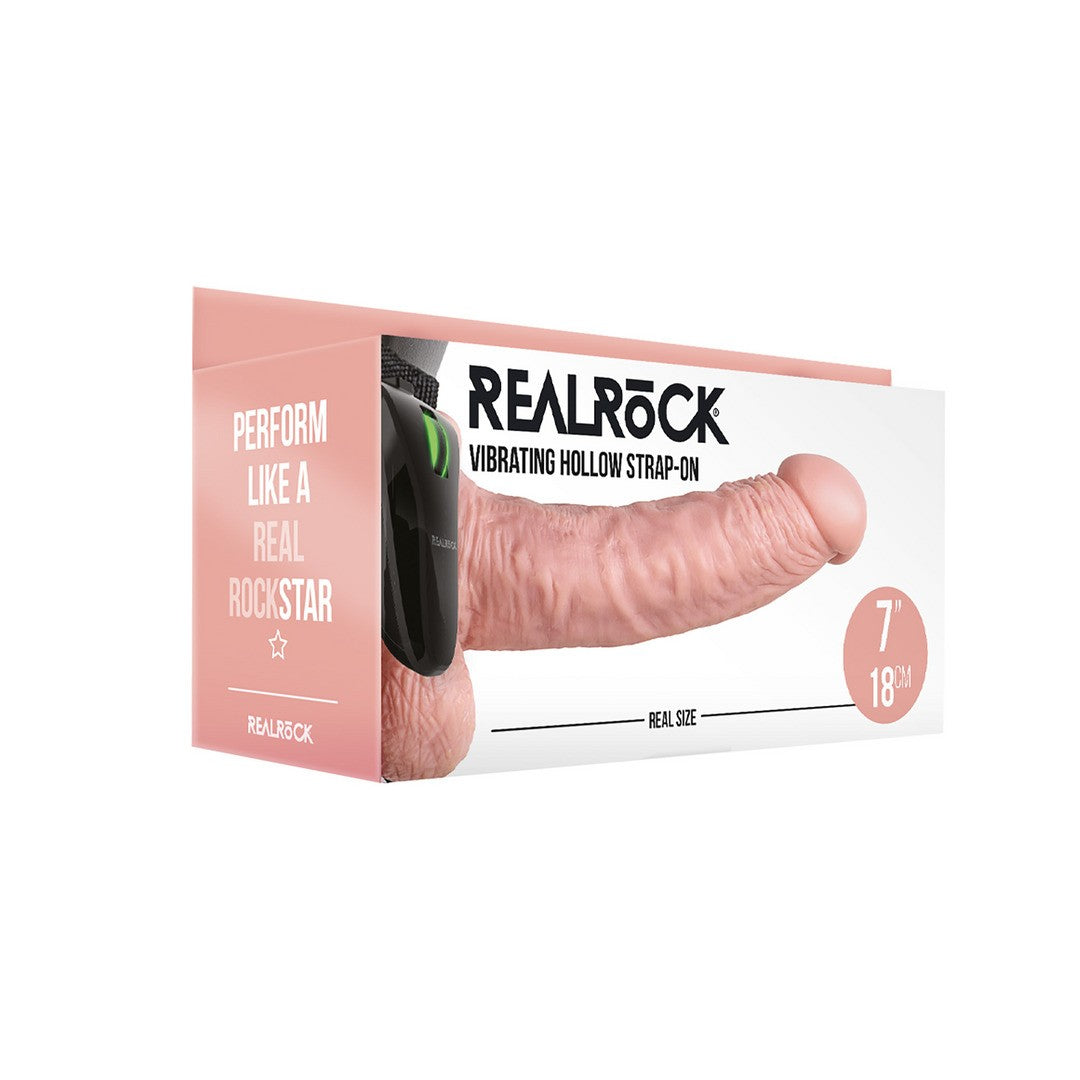 Strap-on hohl mit Hoden und Vibration Hautfarbe 18 cm