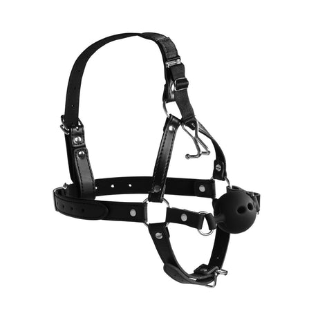Kopfharness mit atmungsaktivem Ballknebel und Nasenhaken Schwarz