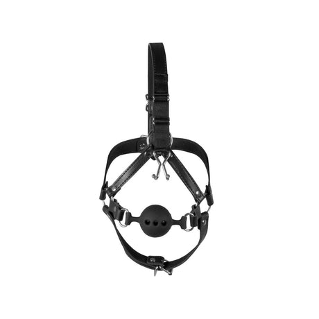 Kopfharness mit atmungsaktivem Ballknebel und Nasenhaken Schwarz