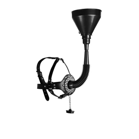 Kopfharness mit offenem Mundknebel und Trichter Schwarz