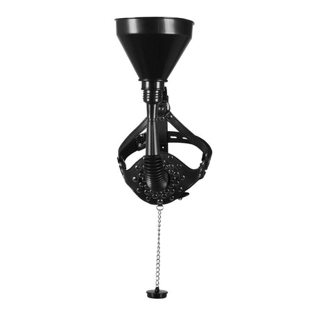 Kopfharness mit offenem Mundknebel und Trichter Schwarz