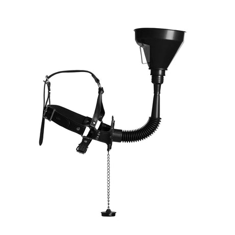 Kopfharness mit offenem Mundknebel und Trichter Schwarz