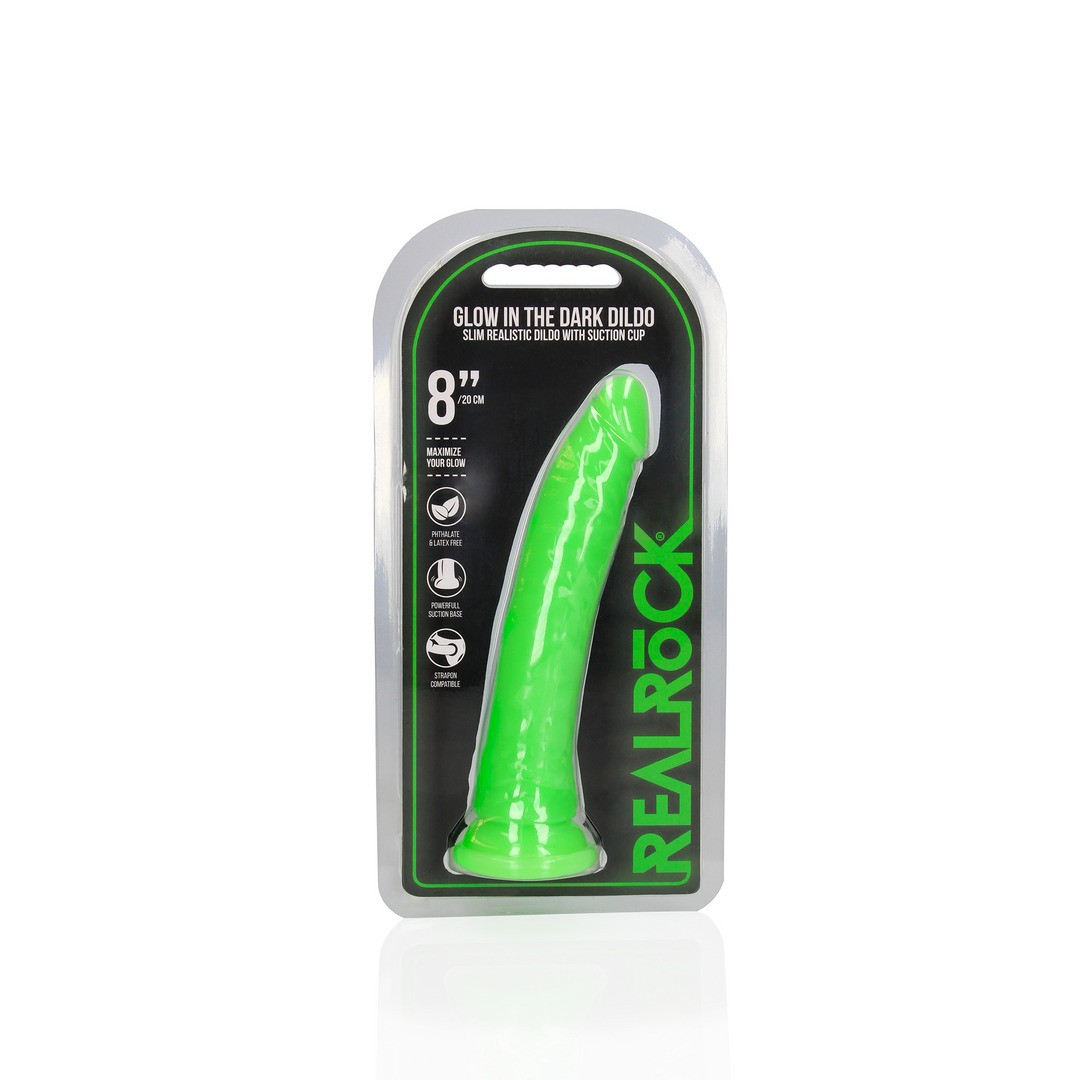 Realistischer Dildo schlank mit Saugnapf Nachtleuchtend 20 cm