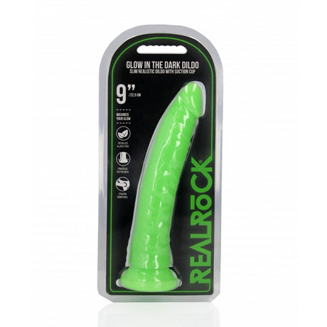 Realistischer Dildo schlank mit Saugnapf Nachtleuchtend 22,5 cm