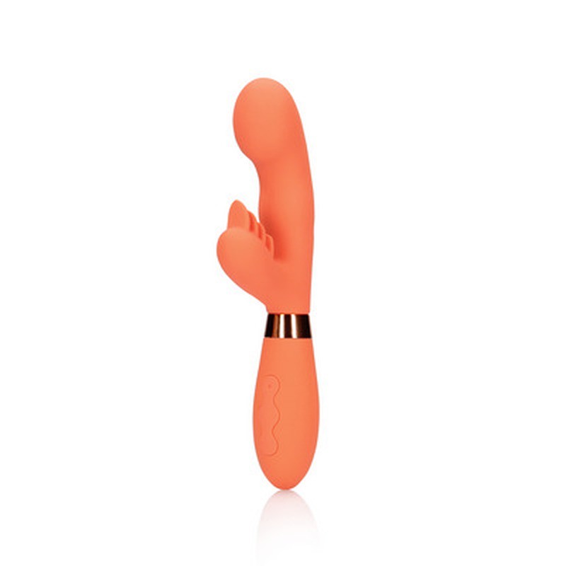 Rabbit-Vibrator aus Silikon mit geripptem Klitorisreizer Orange