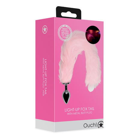 Analplug aus Metall mit leuchtendem Fuchsschwanz Rosa