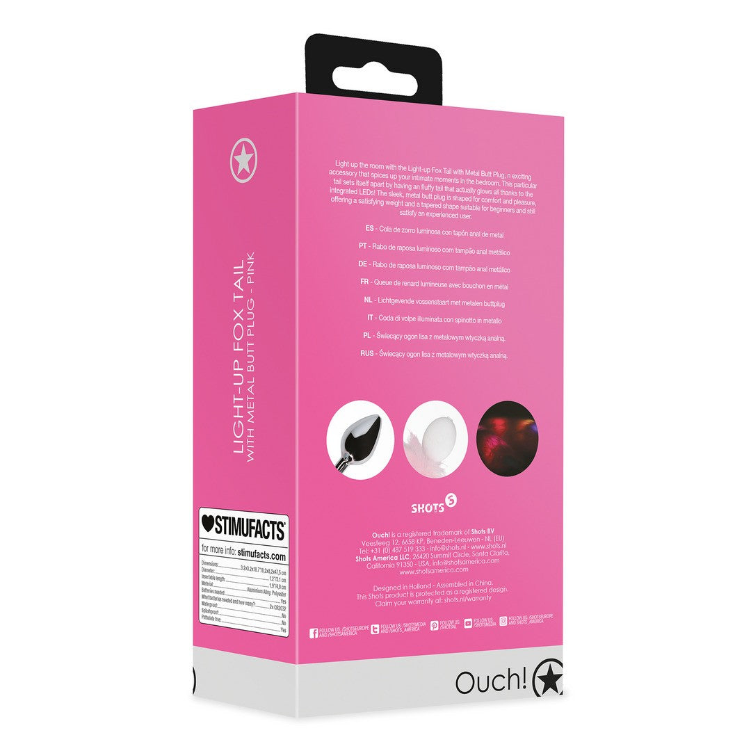 Analplug aus Metall mit leuchtendem Fuchsschwanz Rosa