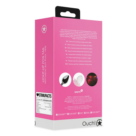 Analplug aus Metall mit leuchtendem Fuchsschwanz Rosa