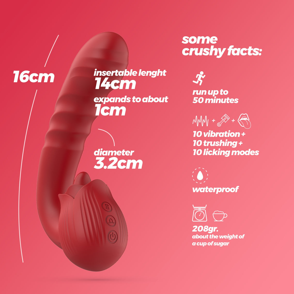 Rosen-Vibrator Osiria mit Stoßfunktion Rot