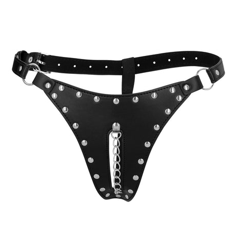 Keuschheitsstring aus PU-Leder mit Kette Schwarz