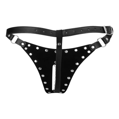 Keuschheitsstring aus PU-Leder mit Kette Schwarz