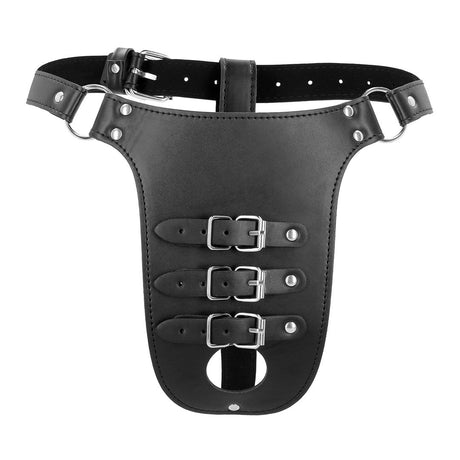 Keuschheitsgürtel aus PU-Leder mit Riemen Schwarz