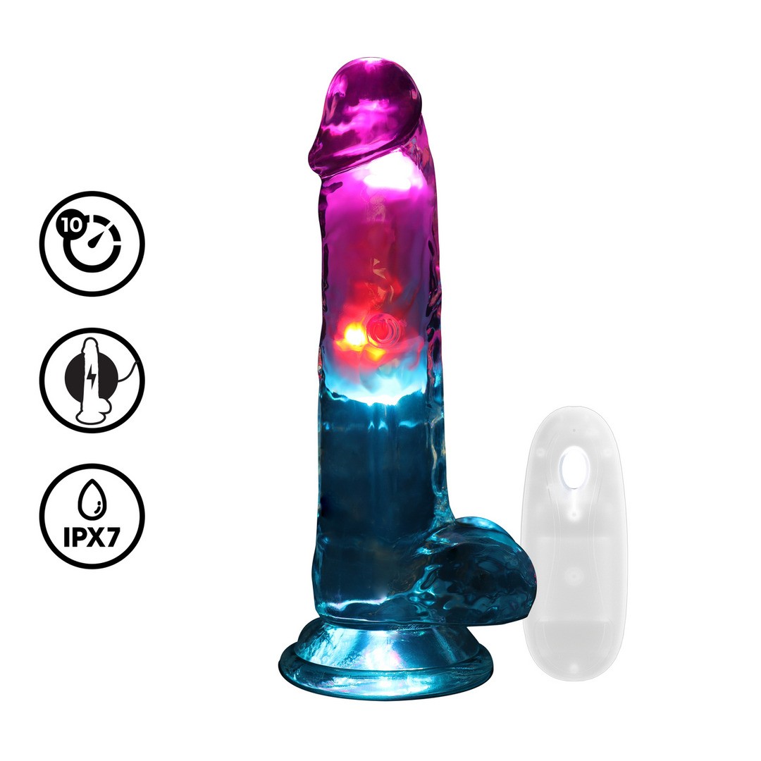 Realistischer Vibrator mit LED und Hoden 18 cm